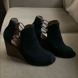 Black suede platforms in excellent condition
